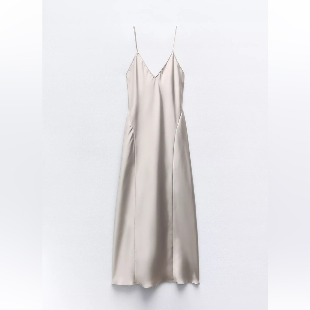 NWT ZARA SATIN EFFECT OPEN BACK SLIP DRESS M